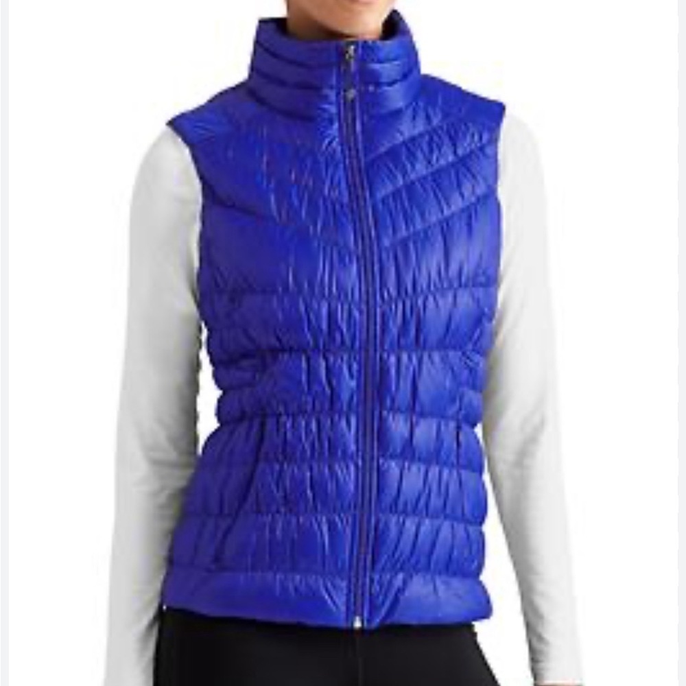 Athleta Royal Capri Blue Goose down Puffer Vest w/full front zipper Sz-S.  Y12